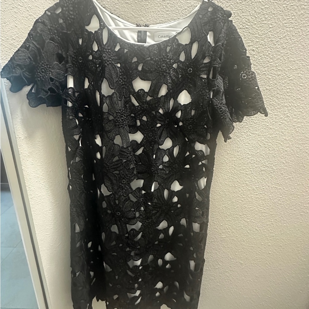 Calvin Klein White Dress with Black Lace